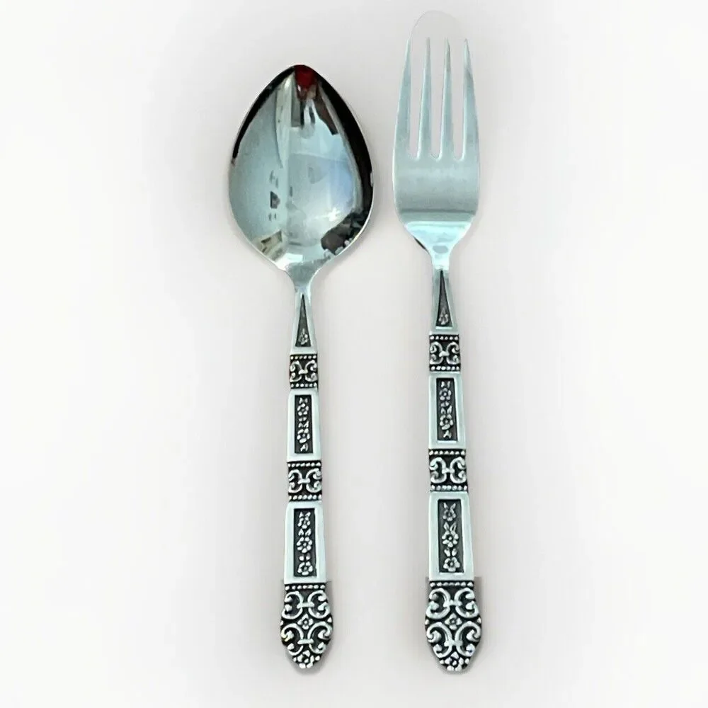 Oneida Coronation Black Accent Stainless Fork and Oval Soup Spoon Lot Flatware